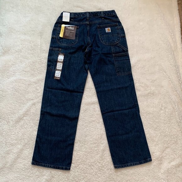 Carhartt for Women Washed Denim Dungaree Blue Jeans 6 x 30 Cargo NWT - Picture 2 of 9